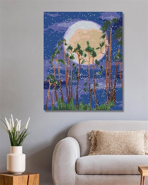 Malování podle čísel Měsíc za stromy v lese, 80×100 cm, vypnuté plátno na rám ...