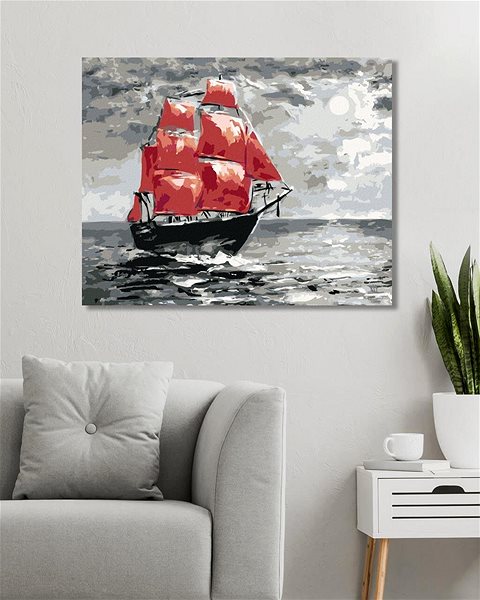 Maľovanie podľa čísel Mesačný svit a plachetnica na mori, 80 × 100 cm, bez rámu a bez napnutia plátna ...
