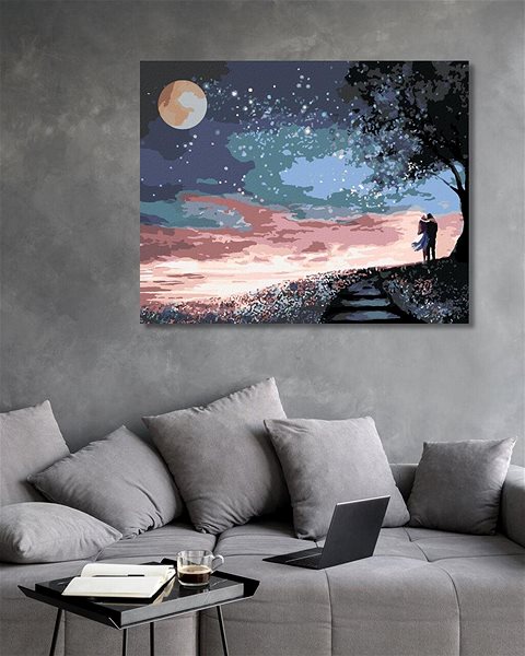 Maľovanie podľa čísel Milenci pod hviezdami mesiaca, 40×50 cm, bez rámu a bez vypnutia plátna ...