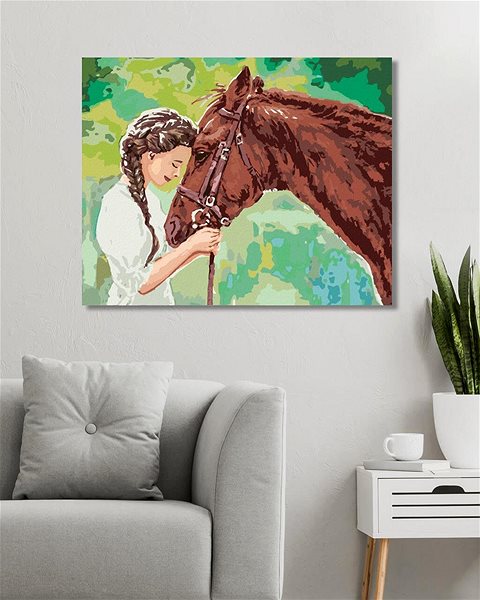 Maľovanie podľa čísel Mladé dievča s koňom, 80 × 100 cm, bez rámu a bez napnutia plátna ...