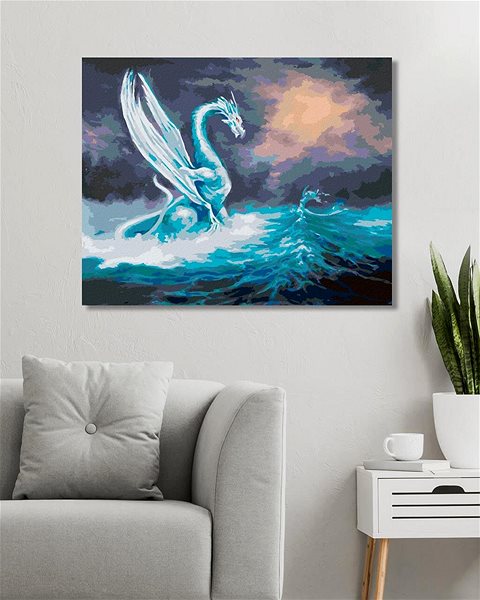Maľovanie podľa čísel Mocný drak a Morská panna, 80 × 100 cm, bez rámu a bez napnutia plátna ...