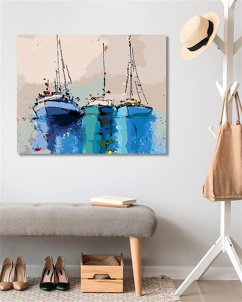 Maľovanie podľa čísel Modré jachty, 80 × 100 cm, plátno napnuté na rám ...