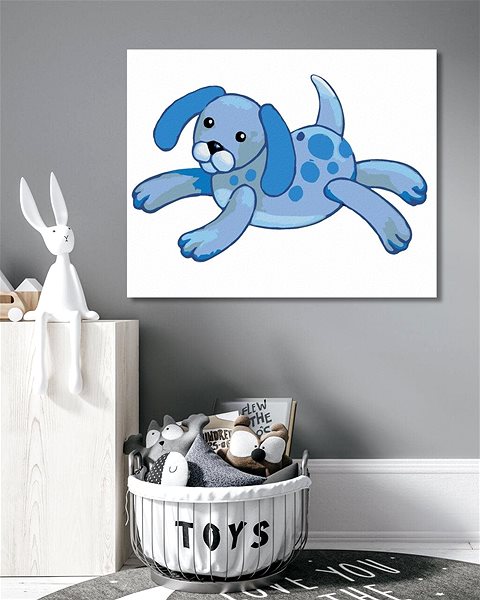 Maľovanie podľa čísel Modré plyšové šteňa (Sue Ellen Brown), 80 × 100 cm, bez rámu a bez napnutia plátna ...