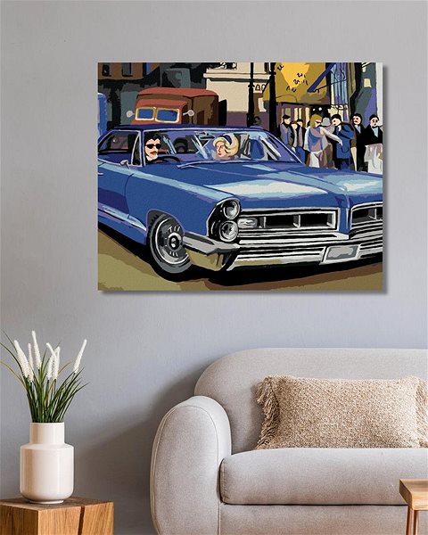 Maľovanie podľa čísel Modré retro auto, 80 × 100 cm, plátno napnuté na rám ...
