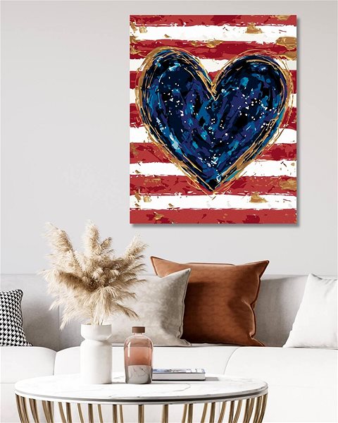 Maľovanie podľa čísel Modré srdce s červenými pruhmi (Haley Bush), 80 × 100 cm, bez rámu a bez napnutia plátna ...