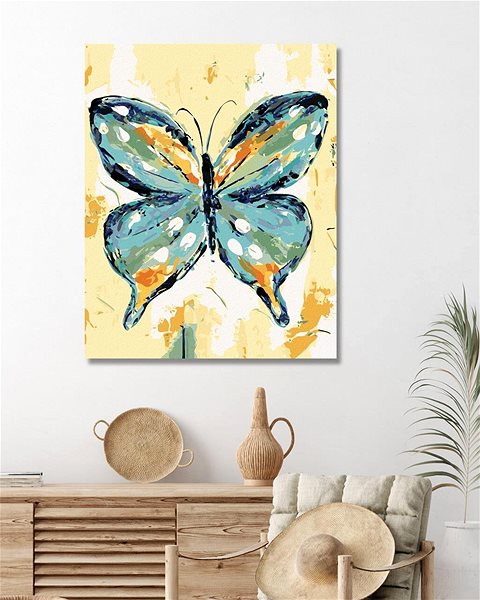 Maľovanie podľa čísel Modro-oranžový motýľ (Haley Bush), 80×100 cm, bez rámu a bez vypnutia plátna ...