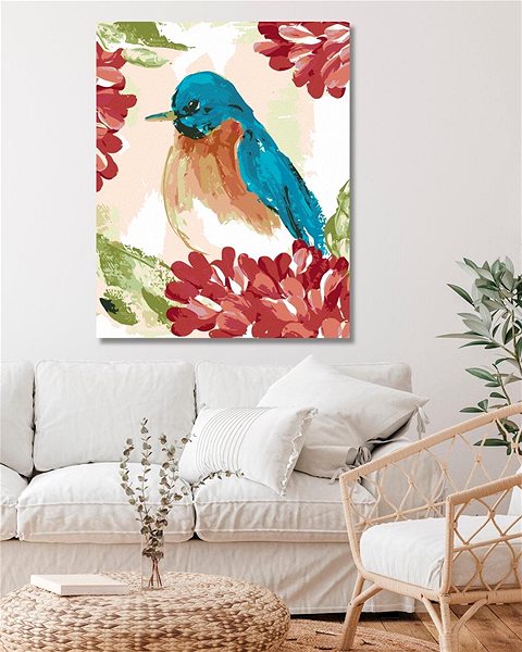 Maľovanie podľa čísel Modrý vták v kvetoch (Haley Bush), 40×50 cm, bez rámu a bez vypnutia plátna ...