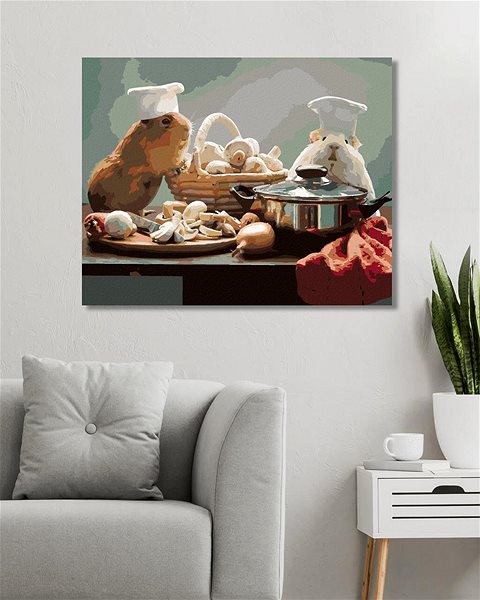 Maľovanie podľa čísel Morčatá varia obed, 80 × 100 cm, vypnuté plátno na rám ...