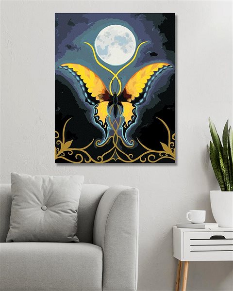 Maľovanie podľa čísel Motýľ s ornamentom mesiaca, 40×50 cm, bez rámu a bez vypnutia plátna ...