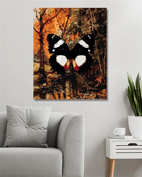 Maľovanie podľa čísel Motýľ v jesennom lese, 80 × 100 cm, bez rámu a bez napnutia plátna ...