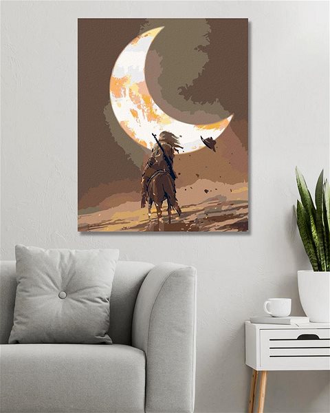 Maľovanie podľa čísel Muž na koni pod mesiacom, 40×50 cm, bez rámu a bez vypnutia plátna ...