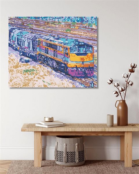 Maľovanie podľa čísel Obojsmerný vlak prichádzajúci do stanice, 80×100 cm, vypnuté plátno na rám ...