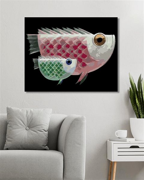 Maľovanie podľa čísel Obria ryba a jej obrie bábätko, 80×100 cm, bez rámu a bez vypnutia plátna ...