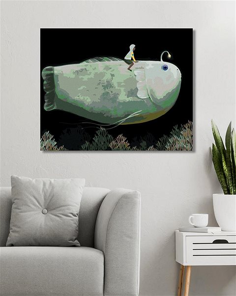 Maľovanie podľa čísel Obria ryba s lampičkou, 40×50 cm, vypnuté plátno na rám ...