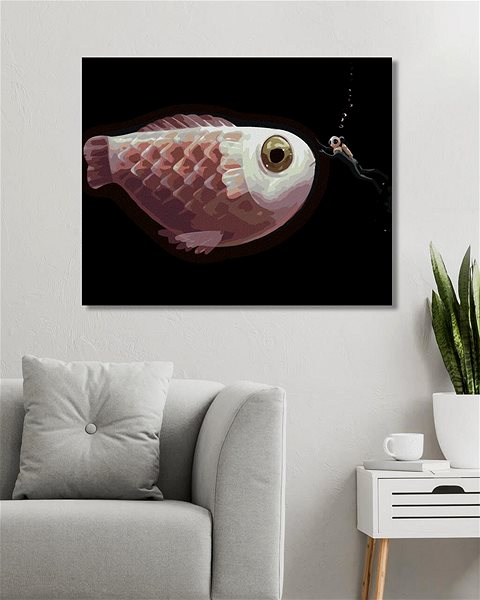 Maľovanie podľa čísel Obria ryba s potápačom, 40×50 cm, bez rámu a bez vypnutia plátna ...