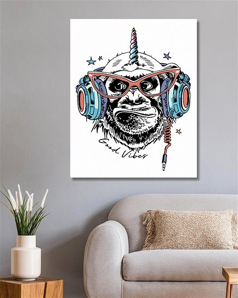 Maľovanie podľa čísel Opica ako jednorožec, 40×50 cm, vypnuté plátno na rám ...