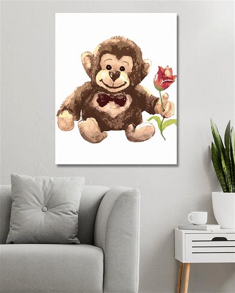 Maľovanie podľa čísel Opica s tulipánom, 40×50 cm, vypnuté plátno na rám ...