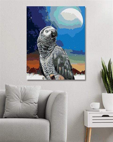 Maľovanie podľa čísel Papagáj a mesiac, 80 × 100 cm, plátno napnuté na rám ...