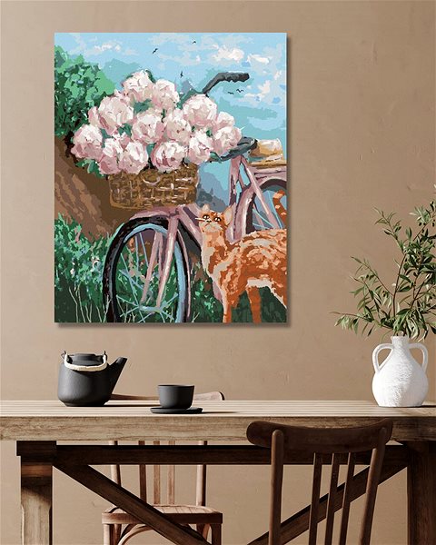 Maľovanie podľa čísel Pivonky v košíku na bicykli, 80 × 100 cm, bez rámu a bez napnutia plátna ...