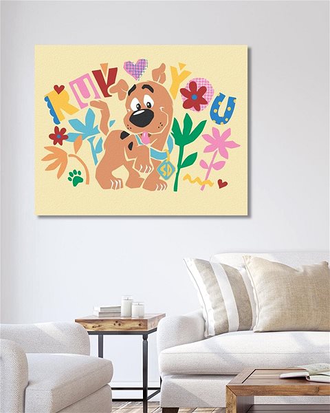 Maľovanie podľa čísel Plagát Scooby a kvety (Scooby Doo), 40×50 cm, vypnuté plátno na rám ...
