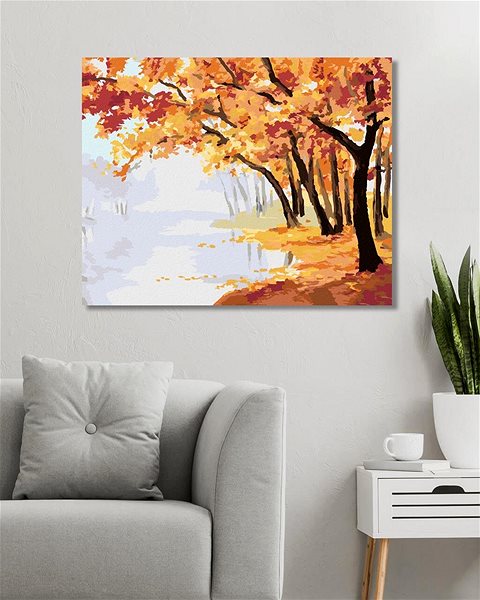 Maľovanie podľa čísel Jesenný červený les, 80 × 100 cm, plátno napnuté na rám ...