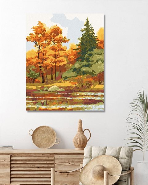 Maľovanie podľa čísel Jesenný les na jazere, 40×50 cm, vypnuté plátno na rám ...