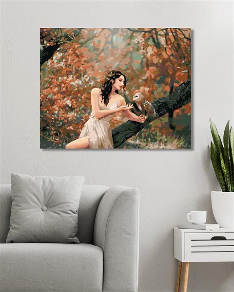 Maľovanie podľa čísel Rozprávkové dievča so sovou v lese, 80×100 cm, bez rámu a bez vypnutia plátna ...