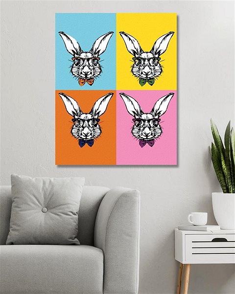 Maľovanie podľa čísel Pop-art králiky s okuliarmi, 40×50 cm, bez rámu a bez vypnutia plátna ...