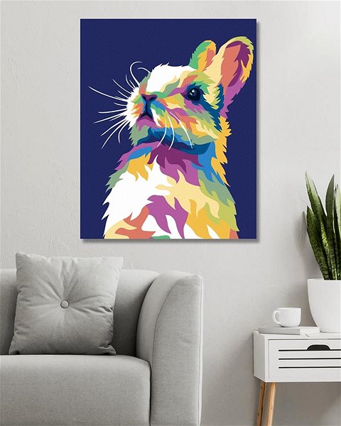 Maľovanie podľa čísel Pop-art králik na modrom pozadí, 80×100 cm, bez rámu a bez vypnutia plátna ...