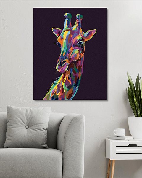 Maľovanie podľa čísel Pop-art žirafa na fialovom pozadí, 40×50 cm, vypnuté plátno na rám ...