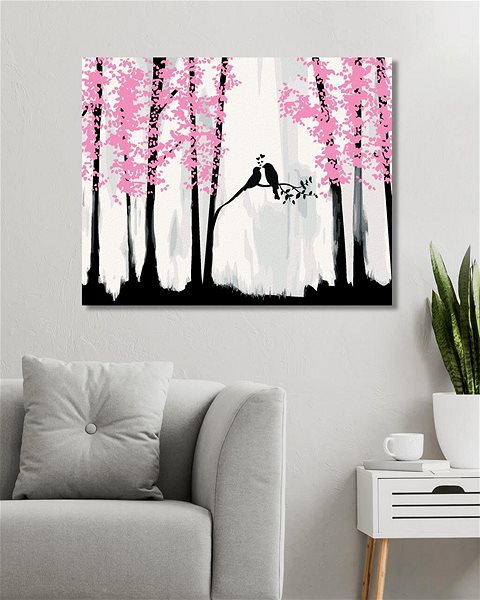 Maľovanie podľa čísel Vtáčia romantika v lese, 40×50 cm, vypnuté plátno na rám ...