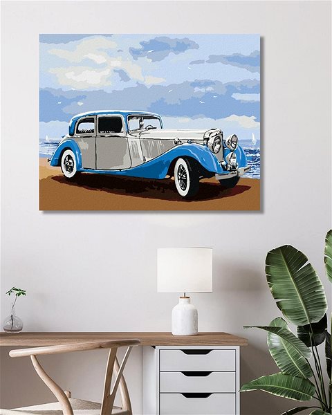 Maľovanie podľa čísel Retro auto pri mori, 40×50 cm, bez rámu a bez vypnutia plátna ...
