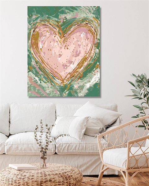 Maľovanie podľa čísel Ružové srdce na zelenom pozadí (Haley Bush), 80 × 100 cm, bez rámu a bez napnutia plátna ...