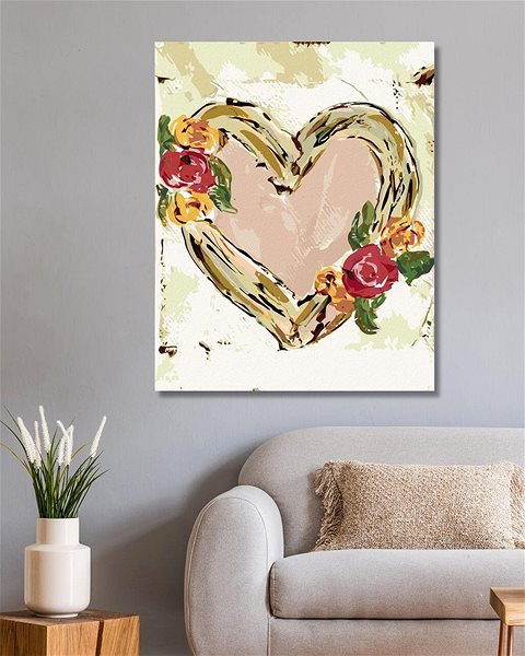 Maľovanie podľa čísel Ružové srdce s kvetinami (Haley Bush), 80 × 100 cm, bez rámu a bez napnutia plátna ...