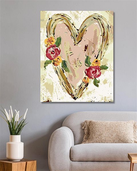 Maľovanie podľa čísel Ružové srdce s kvetinami II (Haley Bush), 80 × 100 cm, bez rámu a bez napnutia plátna ...