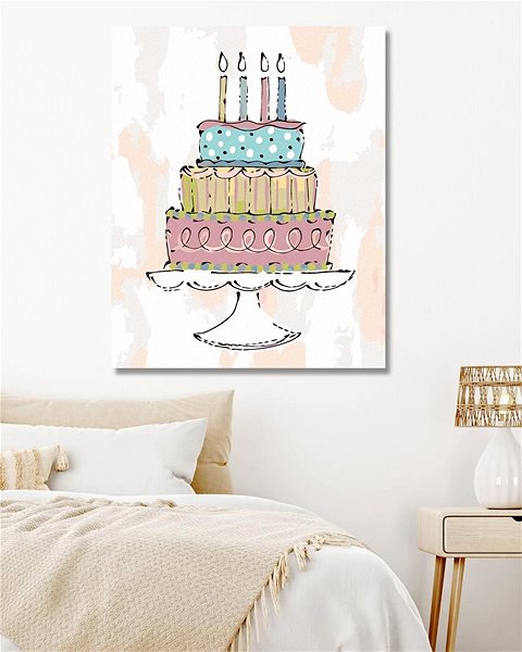 Maľovanie podľa čísel Ružová narodeninová torta (Haley Bush), 40×50 cm, bez rámu a bez vypnutia plátna ...