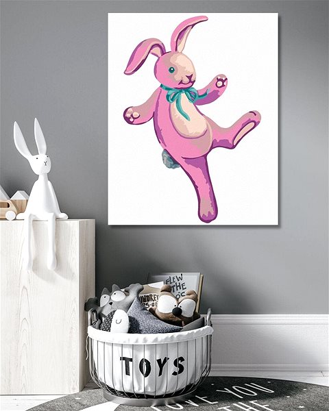 Maľovanie podľa čísel Ružový plyšový králiček (Sue Ellen Brown), 80 × 100 cm, plátno napnuté na rám ...