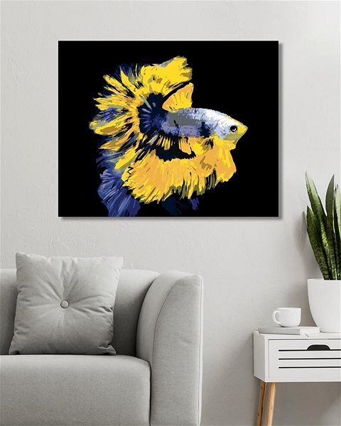 Maľovanie podľa čísel Ryba bojovnica žlto-modrá, 80 × 100 cm, bez rámu a bez napnutia plátna ...