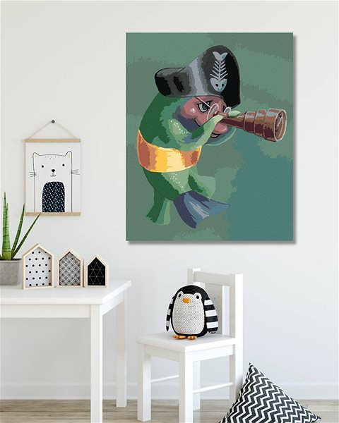 Maľovanie podľa čísel Ryba prezlečená za piráta (Sue Ellen Brown), 80 × 100 cm, bez rámu a bez napnutia plátna ...