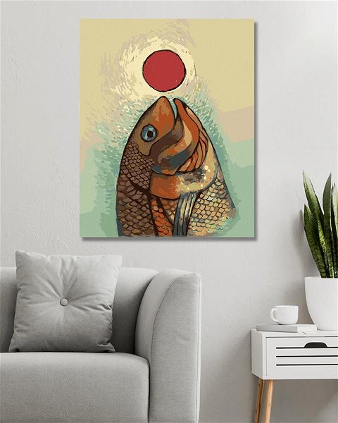Malování podle čísel Ryba s červeným kolečkem, 40×50 cm, bez rámu a bez vypnutí plátna ...