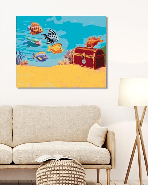 Maľovanie podľa čísel Rybičky pri honbe za pokladom (Sue Ellen Brown), 80 × 100 cm, bez rámu a bez napnutia plátna ...