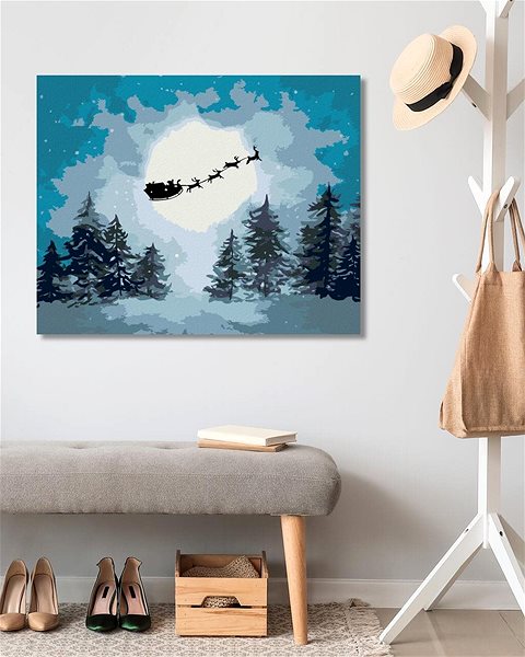 Malování podle čísel Santa na saních, 40×50 cm, vypnuté plátno na rám ...