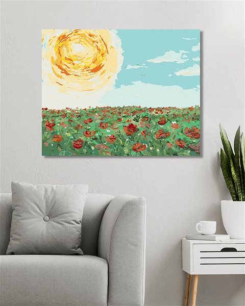 Maľovanie podľa čísel Slnko nad makovým poľom, 80 × 100 cm, plátno napnuté na rám ...