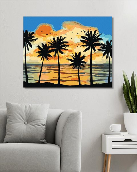 Maľovanie podľa čísel Slnko svietiace na palmy, 80 × 100 cm, bez rámu a bez napnutia plátna ...