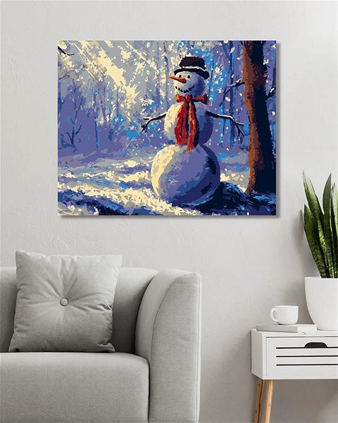 Maľovanie podľa čísel Snehuliak v lese, 80 × 100 cm, bez rámu a bez napnutia plátna ...