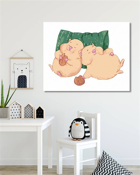 Malování podle čísel Spící křečci, 80×100 cm, bez rámu a bez vypnutí plátna ...