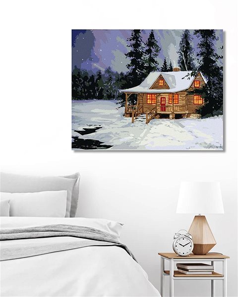Maľovanie podľa čísel Zrub v zimnom lese, 80 × 100 cm, plátno napnuté na rám ...