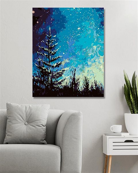 Maľovanie podľa čísel Strom a nočná obloha v lese, 40 × 50 cm, bez rámu a bez napnutia plátna ...