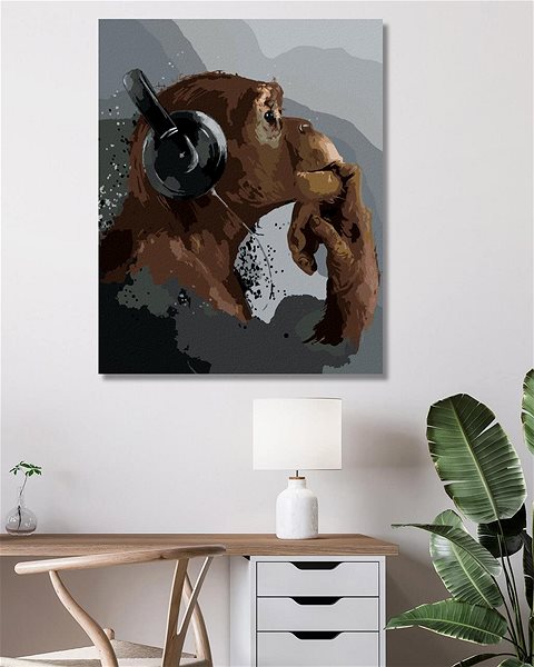 Maľovanie podľa čísel Šimpanz počúvajúci hudbu, 40 × 50 cm, bez rámu a bez vypnutia plátna ...