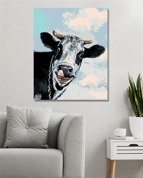 Maľovanie podľa čísel Šťastná krava, 40 × 50 cm, bez rámu a bez napnutia plátna ...